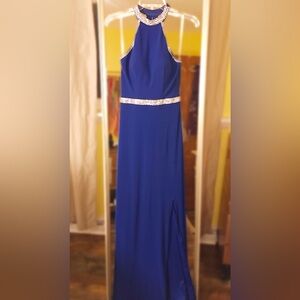 Stunning Royal Blue with Rhinestones Halter Prom Dress
